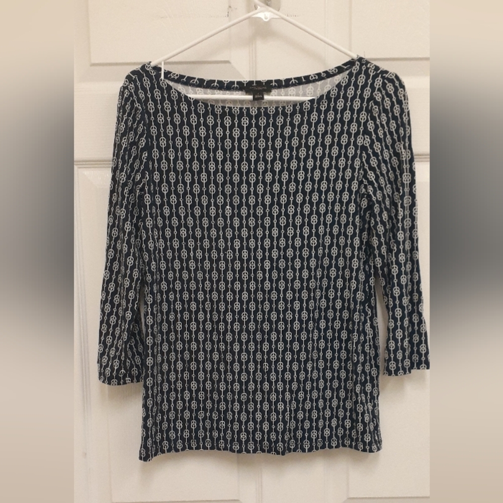 Ann Taylor Chic Black and White Patterned Top
